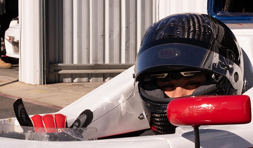 Giuliano in the cockpit of his Formula BMW